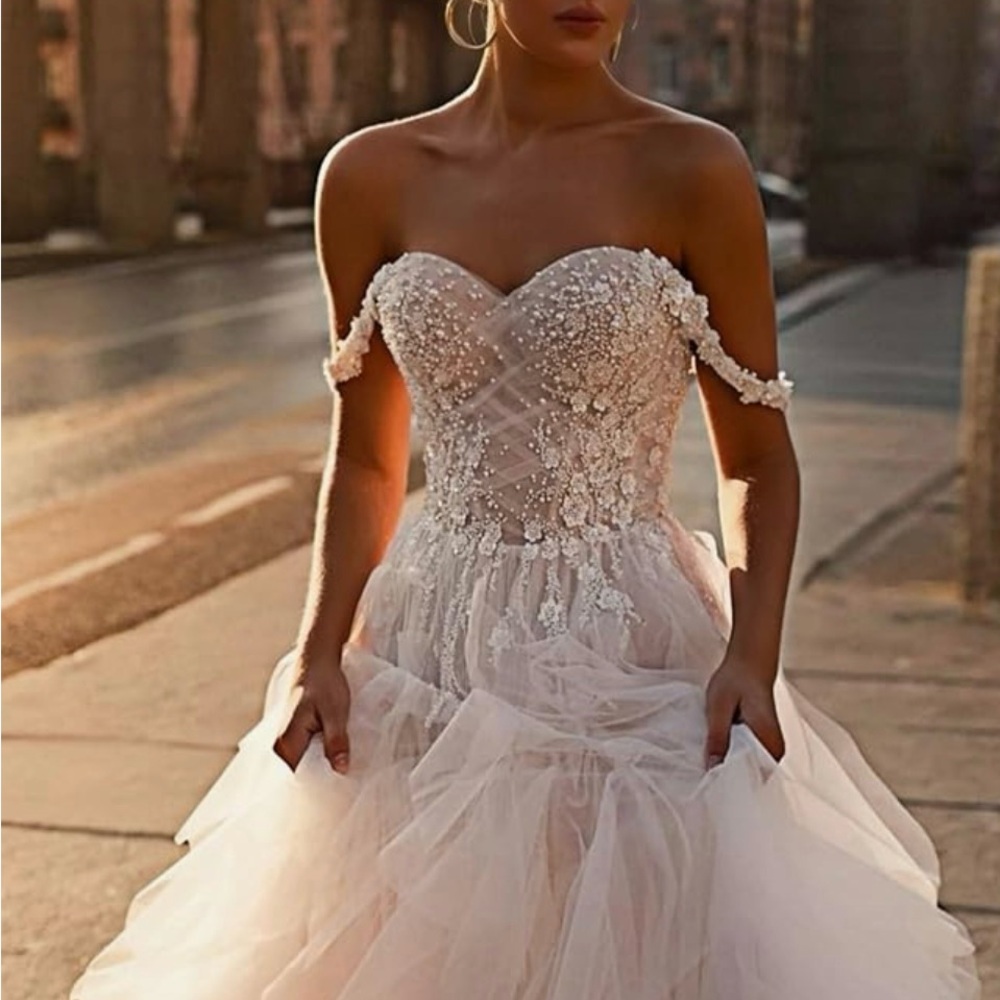 Elegant Off-Shoulder Sparkle Plus Wedding Dress